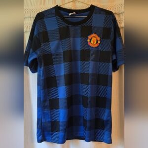 Manchester United Blue and Black Checkered Men's Soccer Jersey